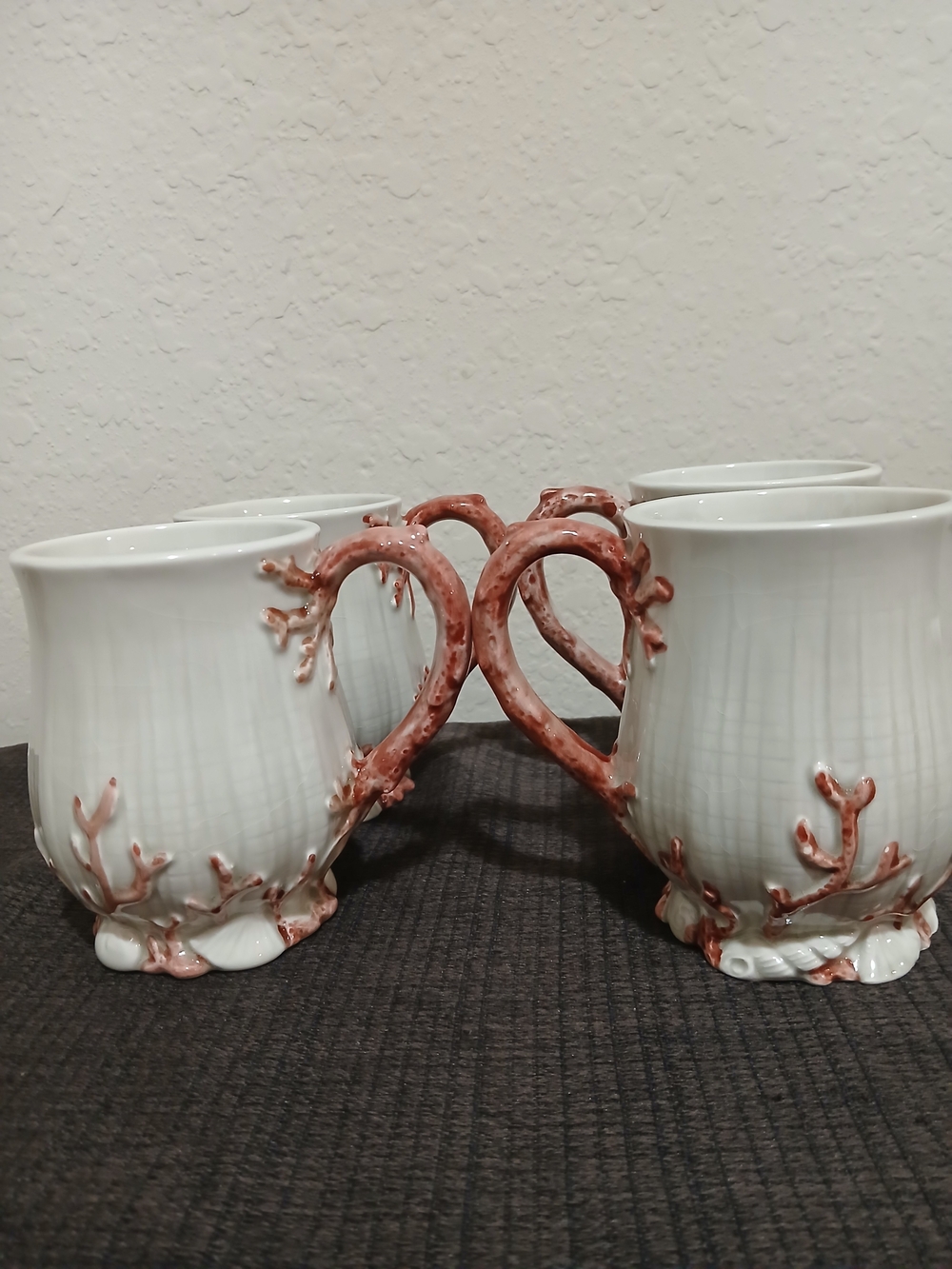 4 Fitz and Floyd "Oceana" Pattern Ceramic Mugs.